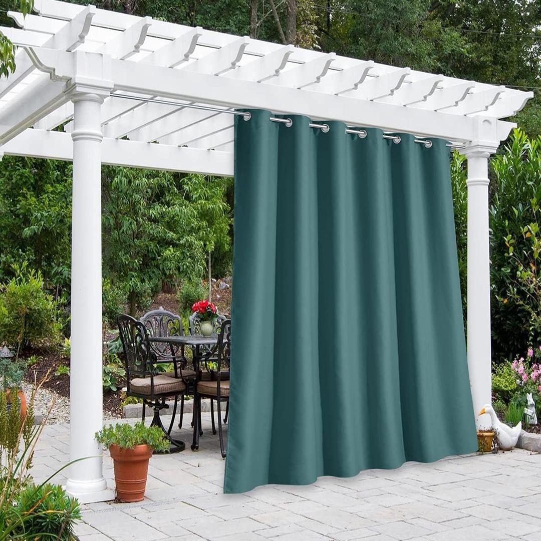 NICETOWN Exterior Room Darkning Curtain for Patio, Thermal Insulated Grommet Sunlight Block Bedroom Divider Room Darkening for Porch/Patio/Sliding Glass Door, Teal, W84 x L95, 1 Panel