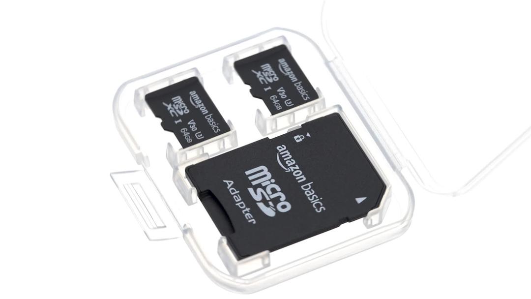 Amazon Basics MicroSDXC Memory Card with Full-Size Adapter, A2, U3, Read Speed up to 100MB/s, 64GB, Black (2 Pieces)