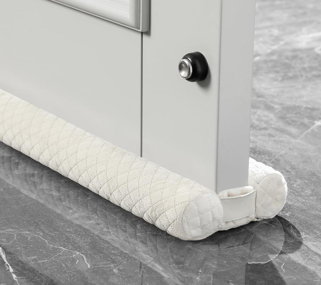 Ciieyuo Door Draft Stopper  Premium Velour Under Door Gap Filler & Noise Blocker | Insert-Design Draft Stopper for Bottom of Door (30"-36") | Blocks Cold, Noise, Dust  Easy Install, No Adhesive (Beige)