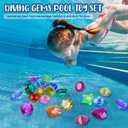 DISHIO Diving Gem Pool Toys 16PCS Large Swimming Pool Toy Set with Pirate Treasure Box Chest for Kids Toddlers Underwater Sinking Dive Gems Colorful Diamond Diving Toys for Swimming Training
