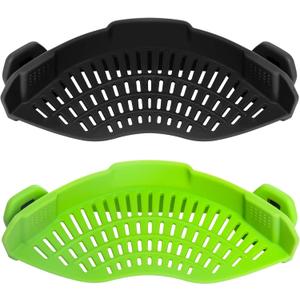 AUOON 2PACK Clip on Strainer for Pots Pans,Heat Resistant Silicone, Easy to Use and Store, Dishwasher Safe,BlackGreen