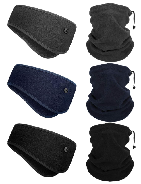 Syhood 6 Pieces Winter Fleece Ear Warmer Headband Ear Muffs Head Wraps with Winter Fleece Neck Warmer Gaiter(Black, Dark Grey, Navy Blue,One Size)