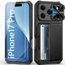 for iPhone 17 Pro Case Wallet with Screen Protector (Tempered Glass), Card Holder (4-5 Cards), Slide Camera Cover, Military Grade Drop, Heavy Duty Men Women Case for iPhone 17 Pro, Black