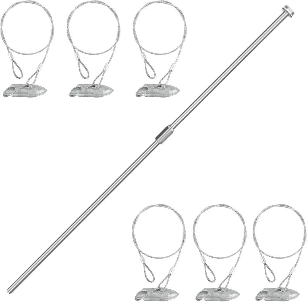 6 Pack Ground Earth Anchors with Drive Steel Stool - Easy Hook Anchor with 30" Long x 1/8" Cable, Ideal for Securing Shed, Fence, Green House, Swing Set and More.