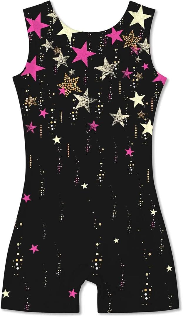 Idgreatim 2-10 Years Gymnastics Leotards for Girls Sparkly Biketards Unitards Athletic Tumbling Outfit (Black Star)