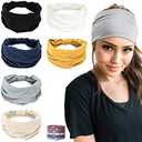 GILI 3 Pack Wide Headbands for Women Non Slip Soft Elastic Hair Bands Yoga Running Sports Workout Gym Head Wraps, Knotted Cotton Cloth African Turbans Bandana (with 4 Pcs Hair Ties)