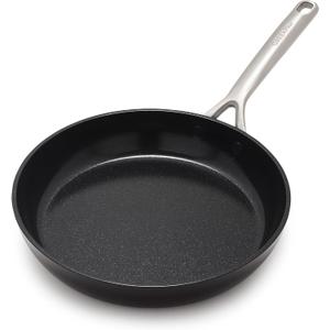 GreenPan GP5 Hard Anodized Healthy Ceramic Nonstick 10" Frying Pan Skillet, Heavy Gauge Scratch Resistant, Stay Flat Surface, Induction, Mirror Finish Handle,Oven Safe, PFAS-Free, Black