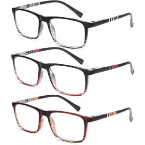 3 Pack Reading Glasses for Women Men Blue Light Blocking Computer Readers with Spring Hinge Fashion Eyeglasses