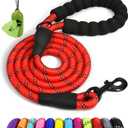 Taglory Rope Dog Leash 6 FT with Comfortable Padded Handle, Highly Reflective Threads Leash and Anti-Tangle Clip for Walking Medium Large Dogs, 1/2 inch, Red