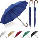 Silkfly 2 Pcs 48 Inch Auto Open Umbrella Wooden J Stick Handle Windproof Unbreakable Fast Drying Rain Umbrella(Navy Blue)