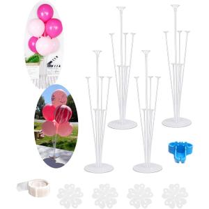 4 Sets of Balloon Stand Kits 28'' balloon arch kit with base, Reusable Clear Balloon Column Stand kit for Table, Including Glue, Tie Tool, Flower Clips, for Home Outdoors Birthday Wedding Party