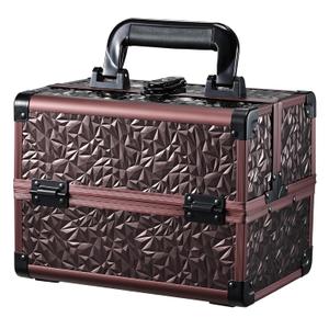 Joligrace Makeup Train Case Cosmetic Box Portable Makeup Case Organizer 2 Trays Makeup Storage with Mirror Locking for Cosmetologist Aesthetic Supplies Nail Tech Traveling Makeup Box Dark Brown