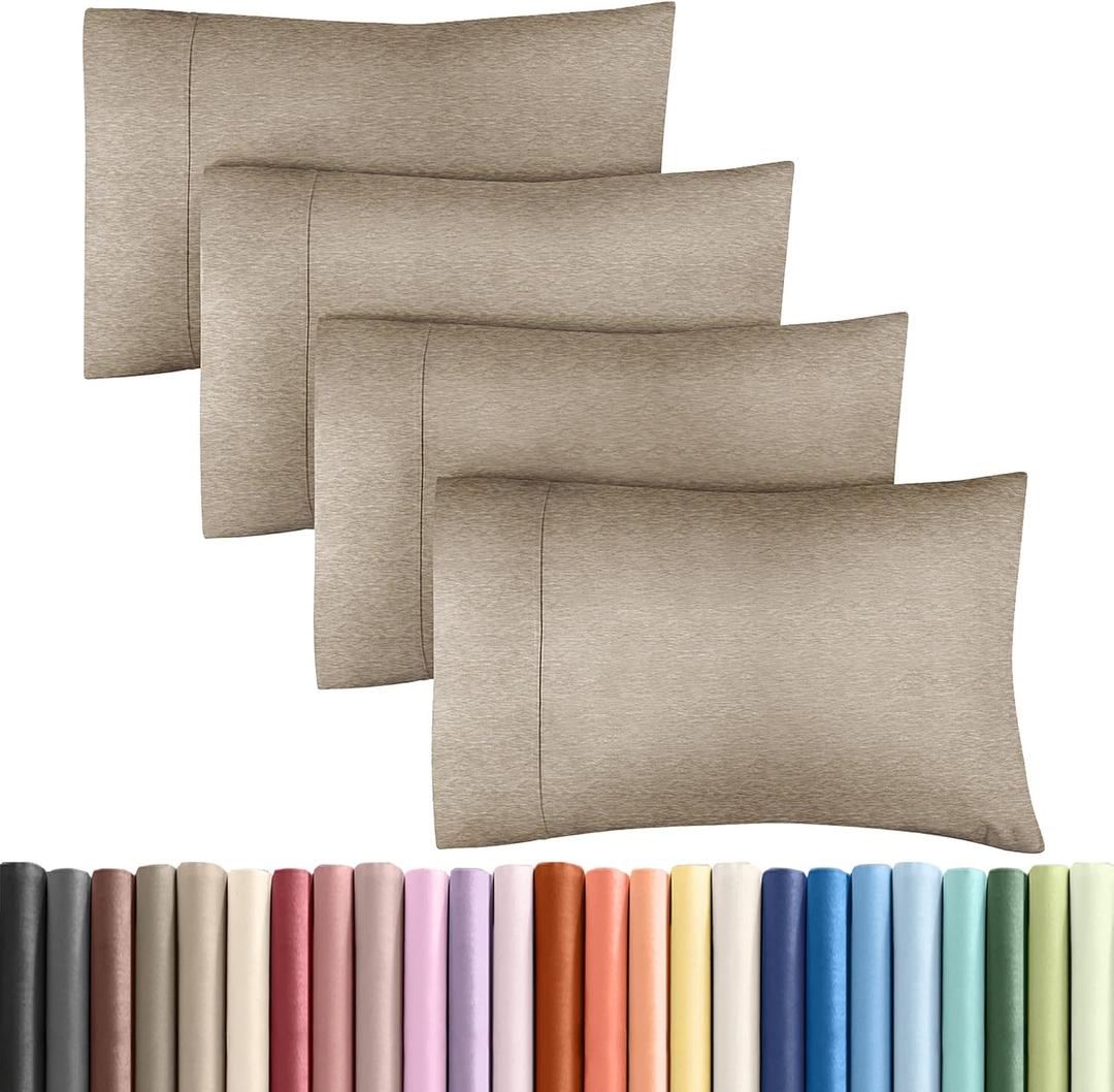 Queen Pillow Cases Set of 4 - Ultra Soft Hotel Quality Pillowcase Covers - Comfy, Cozy & Wrinkle Free - Shrinkage & Fade Resistant - Machine Washable Pillow Protectors - 4 Piece Set - Heathered Beige