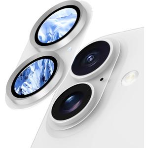 Camera Lens Protector for iPhone 17/16/16 Plus, Aluminum Alloy Sapphire Glass Camera Screen Cover, Case Friendly- White