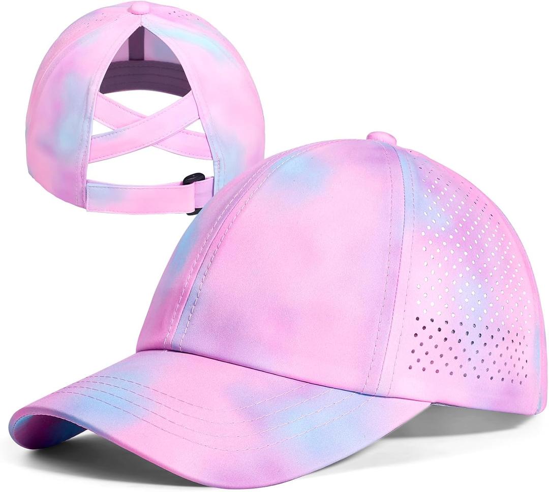 Girls Criss Cross Ponytail Hat Mesh Baseball Cap Kids Quick Dry Ponycap Hats Outdoor Summer Sports Hat Age 7-12