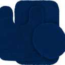 Fancy Linen 3pc Solid Non-Slip Bath Mat Set Bathroom U-Shaped Contour Rug, Mat and Toilet Lid Cover New # 6 (Navy Blue)
