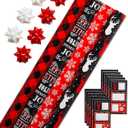 American Greetings Buffalo Plaid Christmas Wrapping Paper Set, Red and Black Holiday Gift Wrap (120 sq. ft., 4 rolls-30 in. x 12 ft., 7 Adhesive Bows, 30 Gift Tag Stickers) Snowflakes and Reindeer