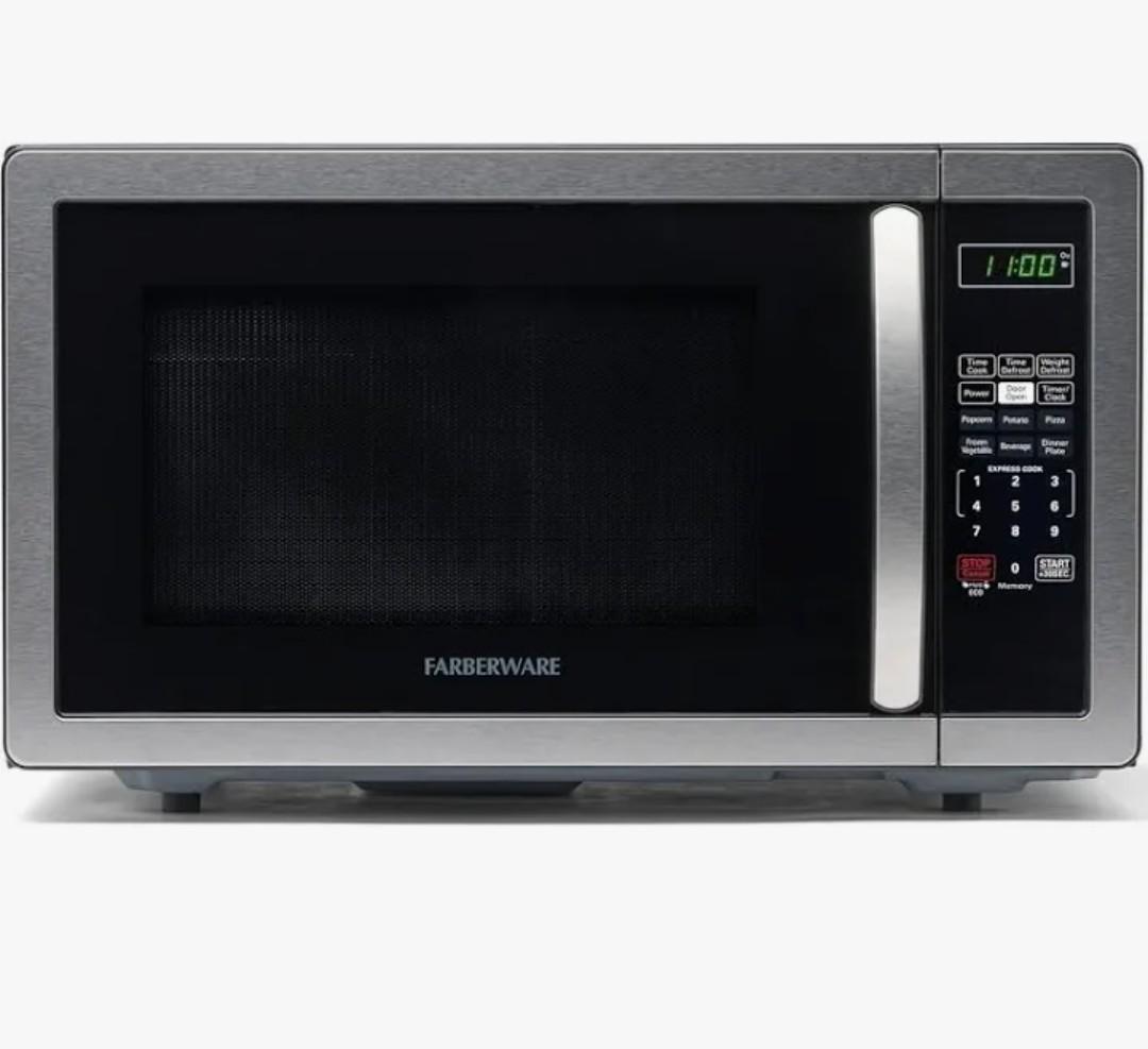 Farberware 1.2 Cu. Ft. Countertop Microwave Oven – 1000 Watts Power, Smart Sensor Auto Cook Settings, Defrost, Easy Clean and Child Safety Lock - Stainless