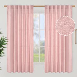 BGment Light Pink Linen Curtains 63 Inch Length 2 Panels - Semi Sheer Textured Rod Pocket Light Filtering Drapes Privacy for Girl Bedroom Living Room Decorative Back Tab, 52 Inch Wide Each Panel