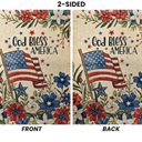 LHSION God Bless America House Flag 28 x 40 Inch Welcome 4th of July Patriotic Floral Vertical Double Sided Flag for Outdoor Anniversary Decor