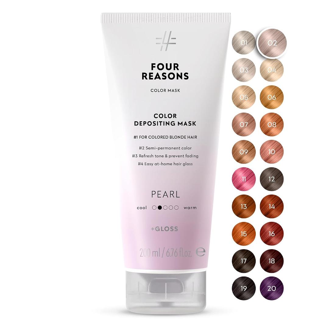 FOUR REASONS Color Mask, Pearl Blonde (27 Colors) Hair Gloss & Color Depositing Conditioner Semi Permanent Hair Toner for Color-Treated Hair Color For Women Vegan & Cruelty-Free 6.76 fl oz