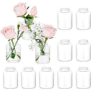 Hewory Small Bud Vases Set of 12: Clear Glass Vases for Flowers - Modern Bud Vase Bulk for Wedding Centerpieces Baby Shower Parties Rehearsal Dinner Table Decorations