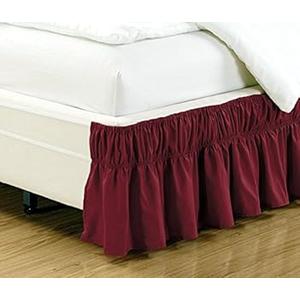 Fancy Collection Easy Fit Bed Ruffle wrap Around Elastic Bed Skirt with 17" Drop New Easy Install Solid Color New (Queen/ King, Burgundy)