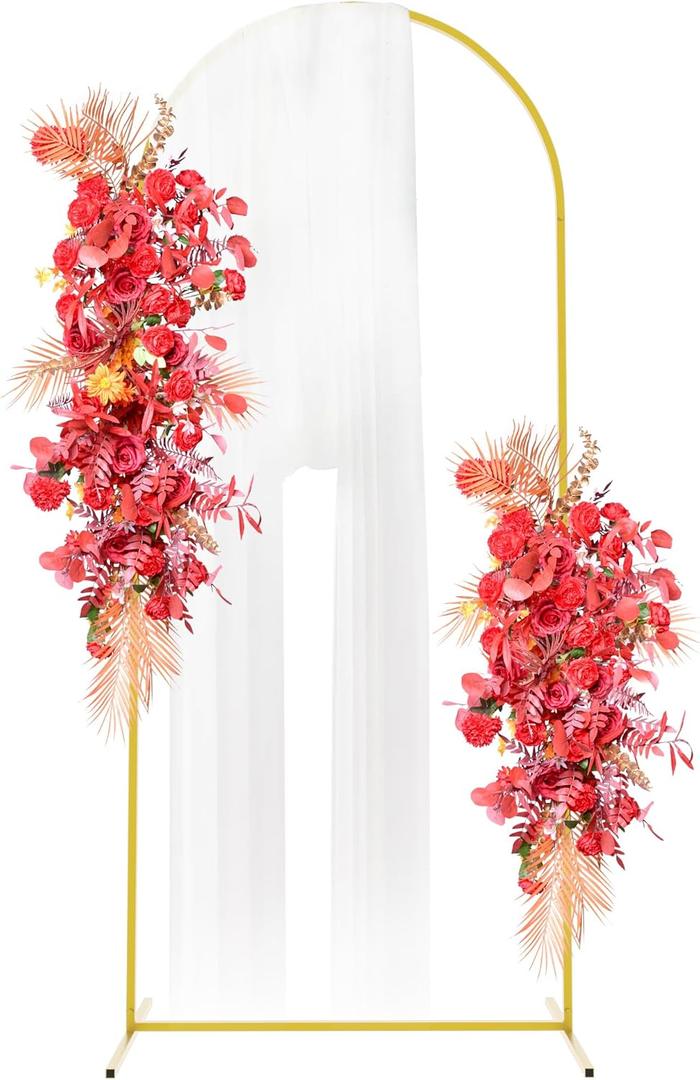 Fomcet 6FTx2.6FT Metal Gold Wedding Arch Backdrop Stand Balloon Arched Frame for Ceremony Birthday Party Graduation Bridal Baby Shower Anniversary Background Decoration