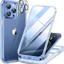 Miracase for iPhone 15 Pro Case Full-Body Clear Bumper Phone case with Built-in Glass Screen Protector& Camera Protector, Military Drop Proof 15 Pro Clear Case Cover 6.1 inch,Clear Blue