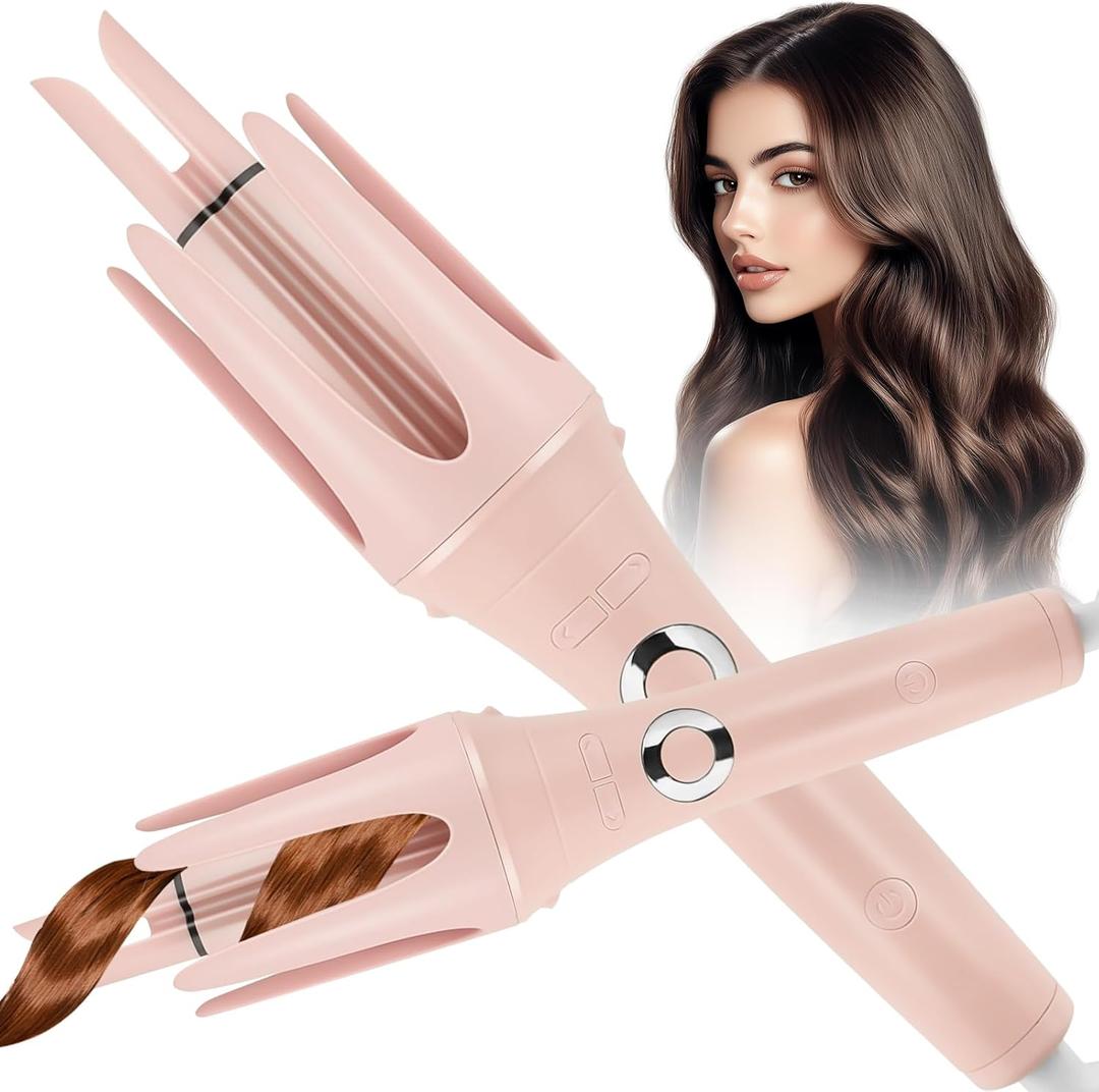 JAMIEWIN Automatic Hair Curler, 28mm Rotating Curling Iron with 3 Temperatures, Fast Heating Curling Tongs Anti-Scald, Anti-Tangle Curling Wand with Negative Ions for Medium Long Hair (1 Curling Barrels, Pink)