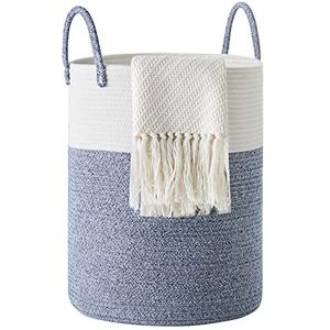 Cotton Rope Laundry Hamper by YOUDENOVA, 58L - Woven Collapsible Laundry Basket - Clothes Storage Basket for Blankets, Laundry Room Organizing, Bedroom Storage, Clothes Hamper – Blue
