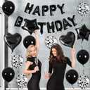 27 Pcs Black Birthday Decorations Kit  3D Foil Happy Birthday Banner, Heart & Star Mylar Balloons, Confetti Balloon Set for Boys Girls Kids Adults, Baby Shower & Anniversary Party Decor Supplies