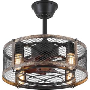 Dannilong Caged Ceiling Fans with Lights and Remote, Farmhouse Ceiling Fan with Light Bladeless, Small Ceiling Fan for Kitchen Bedroom Outdoor, 18 Inch Black Fandelier, Reversible Quiet Motor (Black Gold)
