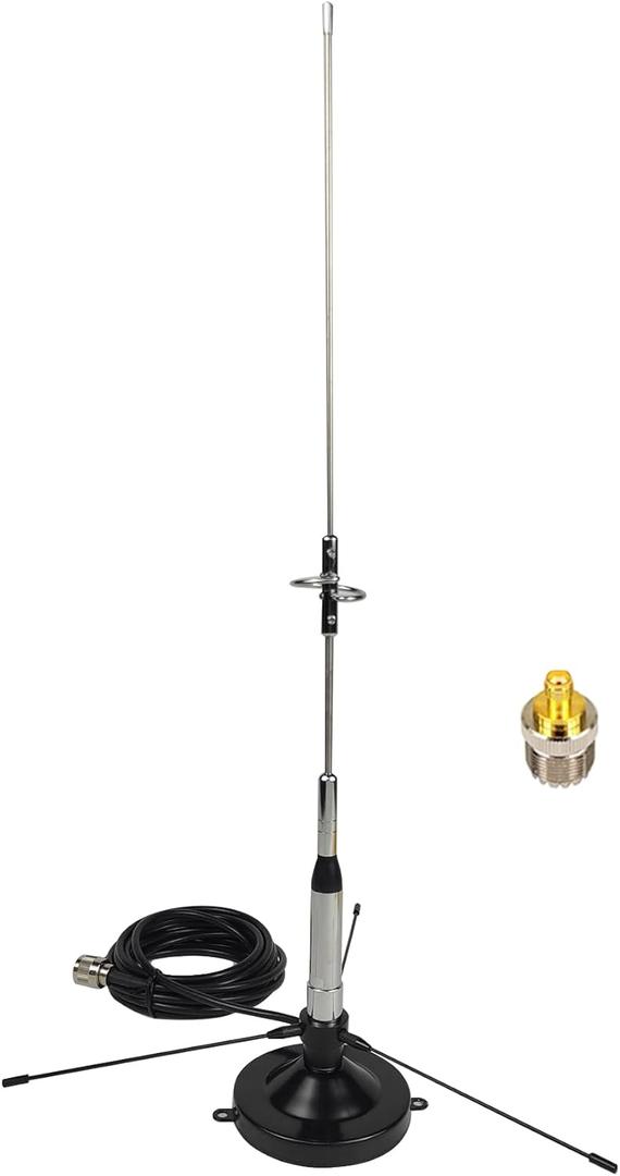 Ham Radio GMRS Mobile Antenna Dual Band 2M & 70CM Band High Gain VHF UHF 144 430mhz w/Ground Plane Kit Magnetic Mount 13ft Cable & PL259 SMA Female for Car Pickup Truck RV Vehicle Walkie Talkie