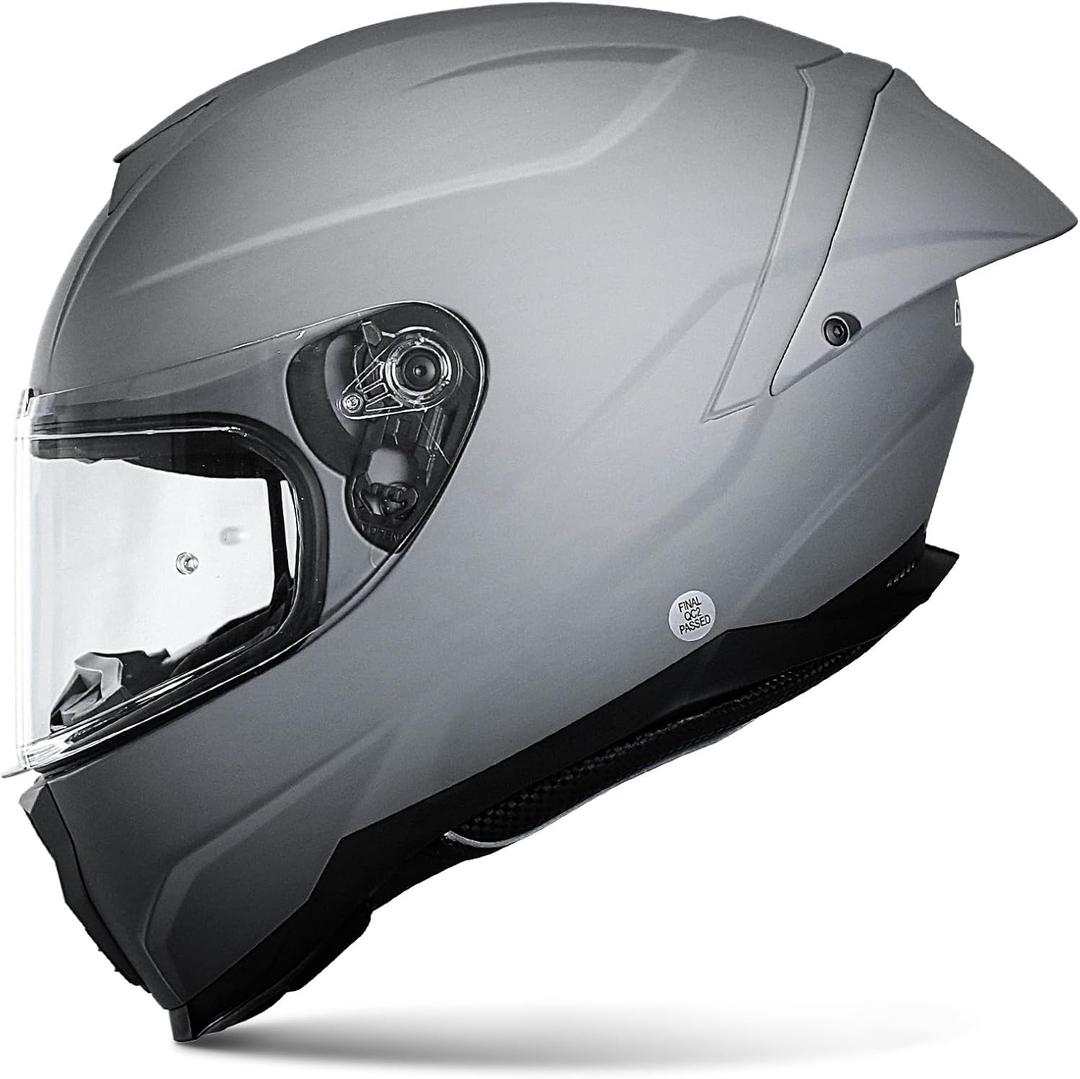 NENKI Full Face Motorcycle Helmet Street Motorbike Helmet with Tail Wing Anti-Fog Pin Visor for Adult Men Women DOT Approved, Grey, Large