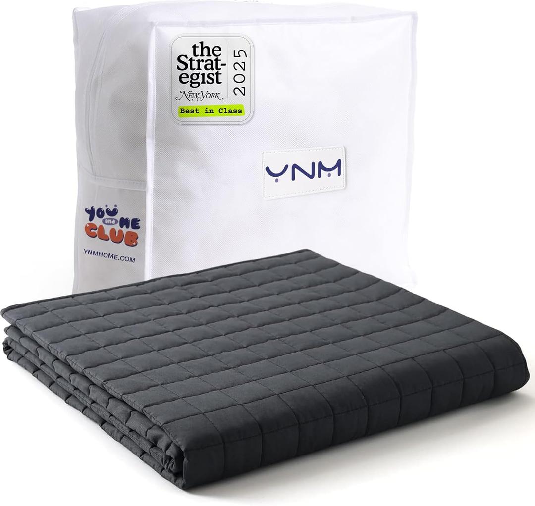 YnM 10lbs Weighted Blanket for Adults,Cotton Heavy Bed Throw Blanket with Cooling Glass Beads for All Season Use, Ideal for ~90lbs (48x72 Inches, Twin/Full, Dark Grey)