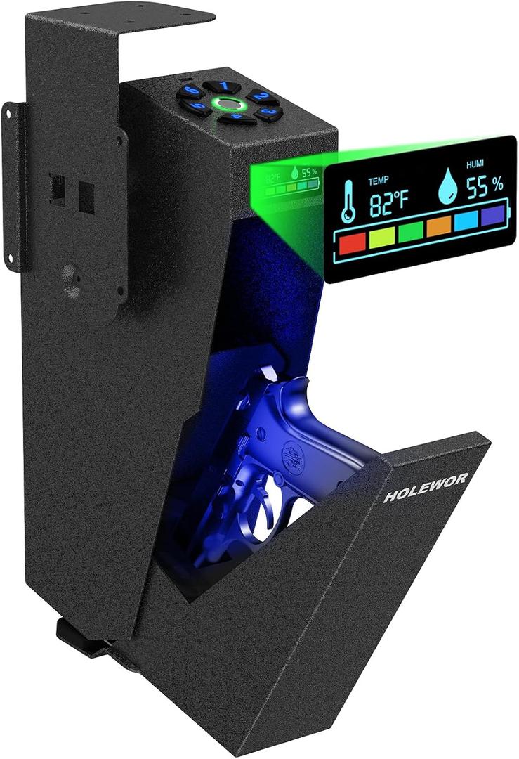 HOLEWOR Gun Safe, Biometric Pistol Safe Fingerprint Quick Access Drop Down Handgun Safe Single Mount Pistol Case for Desk Bedside Nightstand