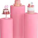 Putros Cylinder Pedestal Covers Pink 3Pcs Spandex Cylinder Plinth Stand Cover for Party Wedding Props Event Decor (Set of 3)