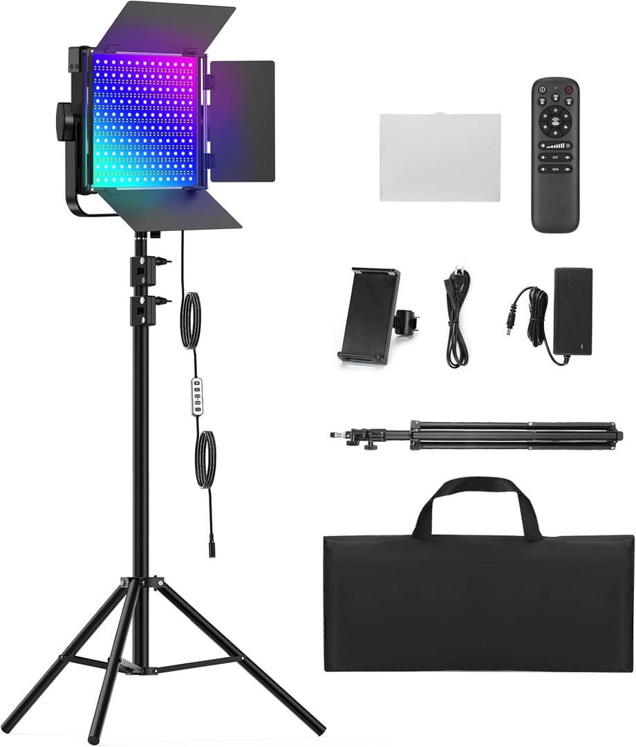 RGB Photography Lighting Kit, 50W Bi-Color Professional LED Studio Lights, 2300k~8500k Dimmable Photo Lights for Photography Filming Camera Video Recording Stage Shooting Streaming YouTube TikTok (1-Pack)
