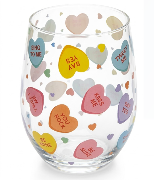 Maxcheck 6 Pcs Candy Conversation Valentines Day Cups Stemless Wine Glass Set 18 oz Heart Wine Glasses Colorful Conversation Drinking Glasses for Valentine Party Wedding Present Holiday Party Gift