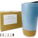 Mora Double Wall Ceramic Coffee Travel Mug with Lid, 14 oz, Portable, Microwave, Dishwasher Safe, Insulated Reusable Tall Cup, Splash Resistant Lid - To Go Tumbler for Car Cup Holder, Dusty Blue