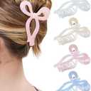 Mesovor 3 Pack Elegant Bow Hair Claw Clips, Nonslip 4.3" Large Hair Grip Hairclips for Thin and Thick | Acrylic Hair Strong Hold Hair Jaw Clamps (Mermaid Stripes)