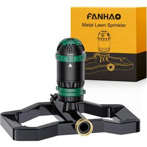 FANHAO Heavy Duty Gear Drive Lawn Sprinkler with Metal Base, 5 Spray Patterns Sprinkler Irrigation System, 360° Rotating Water Sprinkler for Large Area Yard, Flower Beds, Vegetable Gardens