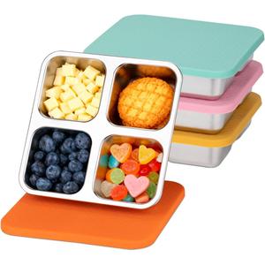 4 Pack Stainless Steel Snack Containers with Lids, Lunchable Container 4 Compartment Snack Containers, Small Bento Lunch Box Divided Food Storage for Portion Control Meal Prep Reusable Snackle