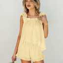 Marvmys Womens Pajamas Set 2 Piece Ruffle Bridal Cute Pajamas Sexy Tank Top and Shorts Bride Sleepwear Set S-2XL (Yellow, M)