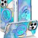 Lamcase for iPhone 14 Pro Case with Magnetic Invisible Ring Stand [Compatible with MagSafe], Full Body Rugged Slim Women Men Girl Shockproof Marble Pattern Design Case, Light Blue