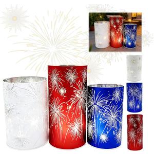 Set of 3 Celebration Hurricanes, Flameless Glass Pillars with 3D Starburst Effect, Glowing Firework Lights for Ambient Illumination, Elegant Centerpieces for Dining Table, Christmas & Party Decor
