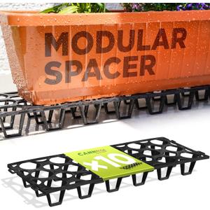 Plant Riser 10 Pack Modular Pot Spacer for Grow Bags, Planters & Containers UV-Resistant Drainage Tray for Airflow, Root Health & Cleaner Surfaces - 19.7x7.5x2.4 inches (Black)