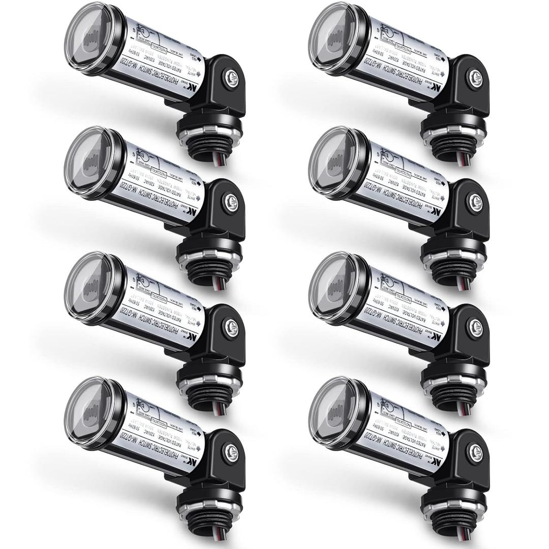 8 Pcs Dusk to Dawn Sensor Photoelectric Switch Photocell Light Sensor for Outdoor Lighting 120V Water Resistant for Wall Porch Yard Outdoor Light, Black