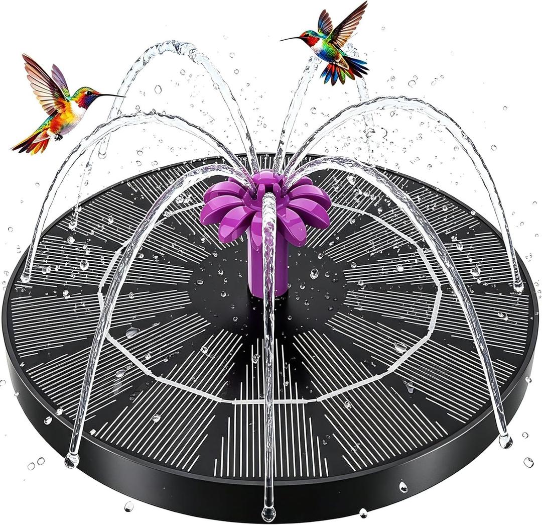 Solar Fountain for Bird Bath, 4W Solar Powered Water Fountain Pump, Outdoor Water Fountain with 6 Nozzles for Hummingbirds, Garden, Pool, Pond